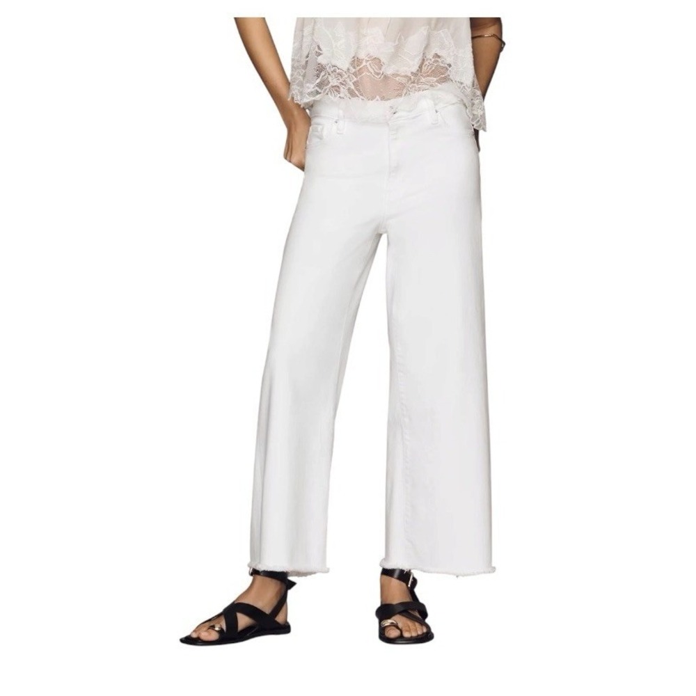 Frame Le Slim Palazzo Jeans High Rise Wide Leg Raw Hem Womens Size 27 White